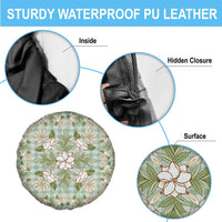 Squares Maile Leaf Spare Tire Cover Turquoise Palaka Hawaiian Quilt Pattern - Polynesian Pride