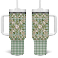 Squares Maile Leaf Tumbler With Handle Turquoise Palaka Hawaiian Quilt Pattern - Polynesian Pride