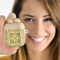 Squares Puakenikeni and Kalo AirPods Case Beige Palaka Hawaiian Quilt Pattern - Polynesian Pride
