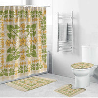 Squares Puakenikeni and Kalo Bathroom Set Beige Palaka Hawaiian Quilt Pattern - Polynesian Pride