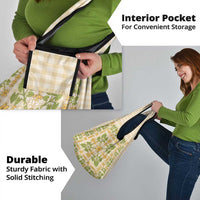 Squares Puakenikeni and Kalo Grocery Bag Beige Palaka Hawaiian Quilt Pattern - Polynesian Pride