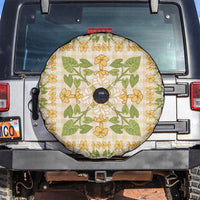 Squares Puakenikeni and Kalo Spare Tire Cover Beige Palaka Hawaiian Quilt Pattern - Polynesian Pride