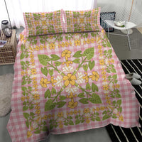 Squares Puakenikeni and Kalo Bedding Set Pink Palaka Hawaiian Quilt Pattern - Polynesian Pride