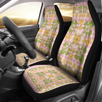 Squares Puakenikeni and Kalo Car Seat Cover Pink Palaka Hawaiian Quilt Pattern - Polynesian Pride