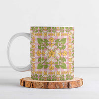 Squares Puakenikeni and Kalo Ceramic Mug Pink Palaka Hawaiian Quilt Pattern - Polynesian Pride