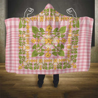 Squares Puakenikeni and Kalo Hooded Blanket Pink Palaka Hawaiian Quilt Pattern - Polynesian Pride