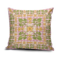 Squares Puakenikeni and Kalo Pillow Cover Pink Palaka Hawaiian Quilt Pattern - Polynesian Pride