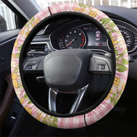 Squares Puakenikeni and Kalo Steering Wheel Cover Pink Palaka Hawaiian Quilt Pattern - Polynesian Pride