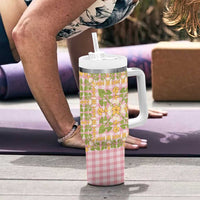 Squares Puakenikeni and Kalo Tumbler With Handle Pink Palaka Hawaiian Quilt Pattern - Polynesian Pride