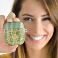 Squares Puakenikeni and Kalo AirPods Case Turquoise Palaka Hawaiian Quilt Pattern - Polynesian Pride