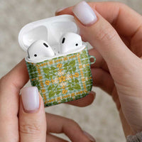 Squares Puakenikeni and Kalo AirPods Case Turquoise Palaka Hawaiian Quilt Pattern - Polynesian Pride