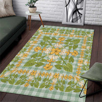 Squares Puakenikeni and Kalo Area Rug Turquoise Palaka Hawaiian Quilt Pattern - Polynesian Pride