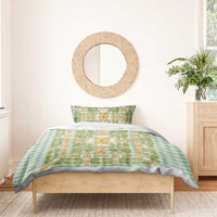 Squares Puakenikeni and Kalo Bedding Set Turquoise Palaka Hawaiian Quilt Pattern - Polynesian Pride