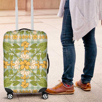 Squares Puakenikeni and Kalo Luggage Cover Turquoise Palaka Hawaiian Quilt Pattern - Polynesian Pride