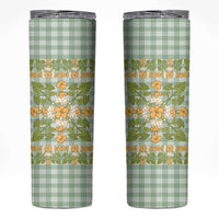 Squares Puakenikeni and Kalo Skinny Tumbler Turquoise Palaka Hawaiian Quilt Pattern - Polynesian Pride