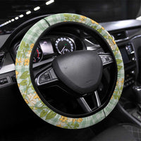 Squares Puakenikeni and Kalo Steering Wheel Cover Turquoise Palaka Hawaiian Quilt Pattern - Polynesian Pride