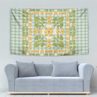 Squares Puakenikeni and Kalo Tapestry Turquoise Palaka Hawaiian Quilt Pattern - Polynesian Pride