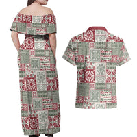 Mele Kalikimaka Hawaii Christmas Couples Matching Off Shoulder Maxi Dress and Hawaiian Shirt Aloha Spirit with Hawaiian Quilt Pattern - Polynesian Pride