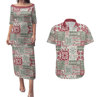 Mele Kalikimaka Hawaii Christmas Couples Matching Puletasi and Hawaiian Shirt Aloha Spirit with Hawaiian Quilt Pattern - Polynesian Pride