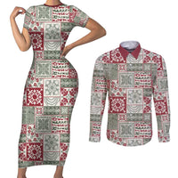 Mele Kalikimaka Hawaii Christmas Couples Matching Short Sleeve Bodycon Dress and Long Sleeve Button Shirt Aloha Spirit with Hawaiian Quilt Pattern - Polynesian Pride