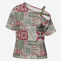 Mele Kalikimaka Hawaii Christmas Cross Shoulder Shirt Aloha Spirit with Hawaiian Quilt Pattern - Polynesian Pride