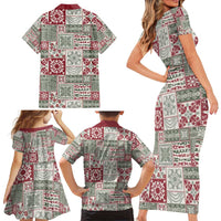 Mele Kalikimaka Hawaii Christmas Family Matching Short Sleeve Bodycon Dress and Hawaiian Shirt Aloha Spirit with Hawaiian Quilt Pattern - Polynesian Pride
