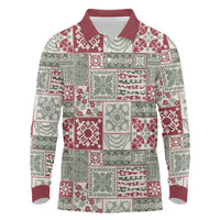 Mele Kalikimaka Hawaii Christmas Long Sleeve Polo Shirt Aloha Spirit with Hawaiian Quilt Pattern - Polynesian Pride