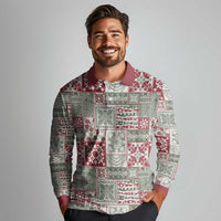 Mele Kalikimaka Hawaii Christmas Long Sleeve Polo Shirt Aloha Spirit with Hawaiian Quilt Pattern - Polynesian Pride