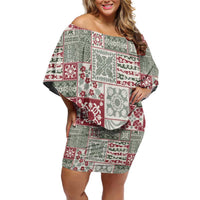 Mele Kalikimaka Hawaii Christmas Off Shoulder Short Dress Aloha Spirit with Hawaiian Quilt Pattern - Polynesian Pride