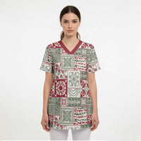 Mele Kalikimaka Hawaii Christmas Scrub Top Aloha Spirit with Hawaiian Quilt Pattern - Polynesian Pride