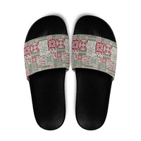 Mele Kalikimaka Hawaii Christmas Slide Sandals Aloha Spirit with Hawaiian Quilt Pattern - Polynesian Pride