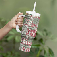 Mele Kalikimaka Hawaii Christmas Tumbler With Handle Aloha Spirit with Hawaiian Quilt Pattern - Polynesian Pride