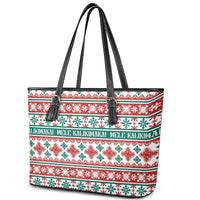 Mele Kalikimaka Hawaii Christmas Leather Tote Bag Hawaiian Quilt Pattern Style - Polynesian Pride
