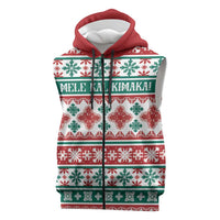 Mele Kalikimaka Hawaii Christmas Sleeveless Zip Hoodie Hawaiian Quilt Pattern Style - Polynesian Pride