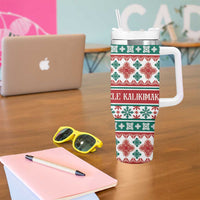 Mele Kalikimaka Hawaii Christmas Tumbler With Handle Hawaiian Quilt Pattern Style - Polynesian Pride