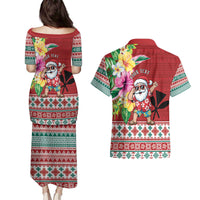 Santa Surf Mele Kalikimaka Personalized Couples Matching Puletasi and Hawaiian Shirt Aloha Tropical Christmas Vibes - Polynesian Pride