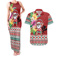 Santa Surf Mele Kalikimaka Personalized Couples Matching Tank Maxi Dress and Hawaiian Shirt Aloha Tropical Christmas Vibes - Polynesian Pride