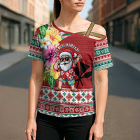 Santa Surf Mele Kalikimaka Personalized Cross Shoulder Shirt Aloha Tropical Christmas Vibes - Polynesian Pride