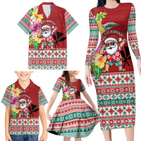 Santa Surf Mele Kalikimaka Personalized Family Matching Long Sleeve Bodycon Dress and Hawaiian Shirt Aloha Tropical Christmas Vibes - Polynesian Pride