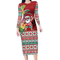 Santa Surf Mele Kalikimaka Personalized Family Matching Long Sleeve Bodycon Dress and Hawaiian Shirt Aloha Tropical Christmas Vibes - Polynesian Pride