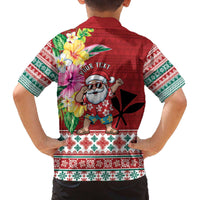 Santa Surf Mele Kalikimaka Personalized Family Matching Off The Shoulder Long Sleeve Dress and Hawaiian Shirt Aloha Tropical Christmas Vibes - Polynesian Pride