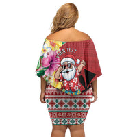 Santa Surf Mele Kalikimaka Personalized Family Matching Off Shoulder Short Dress and Hawaiian Shirt Aloha Tropical Christmas Vibes - Polynesian Pride