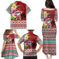Santa Surf Mele Kalikimaka Personalized Family Matching Puletasi and Hawaiian Shirt Aloha Tropical Christmas Vibes - Polynesian Pride