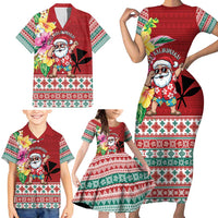Santa Surf Mele Kalikimaka Personalized Family Matching Short Sleeve Bodycon Dress and Hawaiian Shirt Aloha Tropical Christmas Vibes - Polynesian Pride