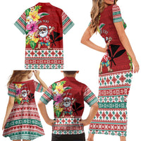 Santa Surf Mele Kalikimaka Personalized Family Matching Short Sleeve Bodycon Dress and Hawaiian Shirt Aloha Tropical Christmas Vibes - Polynesian Pride