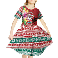 Santa Surf Mele Kalikimaka Personalized Kid Short Sleeve Dress Aloha Tropical Christmas Vibes - Polynesian Pride