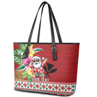 Santa Surf Mele Kalikimaka Personalized Leather Tote Bag Aloha Tropical Christmas Vibes - Polynesian Pride