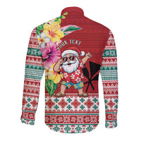 Santa Surf Mele Kalikimaka Personalized Long Sleeve Button Shirt Aloha Tropical Christmas Vibes - Polynesian Pride