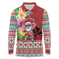 Santa Surf Mele Kalikimaka Personalized Long Sleeve Polo Shirt Aloha Tropical Christmas Vibes - Polynesian Pride