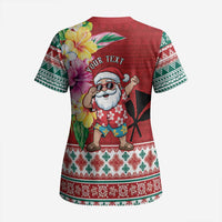 Santa Surf Mele Kalikimaka Personalized Scrub Top Aloha Tropical Christmas Vibes - Polynesian Pride